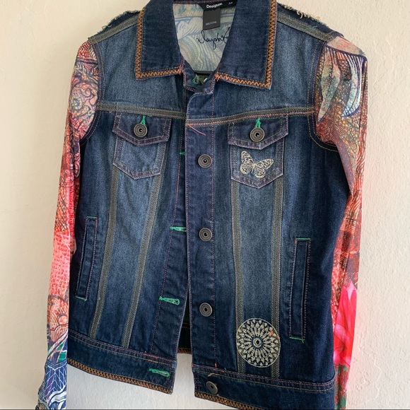 Desigual printed denim jacket with mesh sleeves XS - Picture 4 of 5